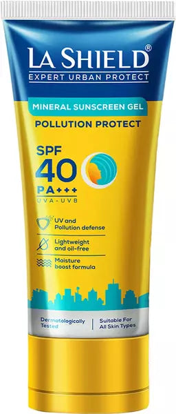 La Shield Expert Urban Protect Mineral Sunscreen Gel | UVA/UVB Protection | Paraben-Free | SPF 40 (Pack of 2)